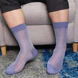 3Pairs Pack Men's Classic Vintage Pattern Striped Chinlon Casual Sheer Socks 0089