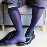 New 3Pairs Pack Men's Bright Oliy OTC Long Glossy Sheer Solid Dress Socks 0002