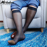 3Pairs Pack Men's OTC Wide Striped Black Yellow Bule Toe Sheer Dress Socks 0027