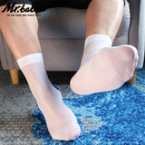 4Pairs Men's Striped Shining Smooth Short Sheer Silky Dress Suit Socks 0036