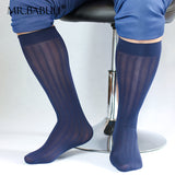 3Pairs Pack Men's Sexy Knee High Long Wide Striped Casual Sheer Socks 0091