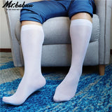 5Pairs Pack Men's Over the Calf Solid Color Silky Sheer Casual Dress Socks 0095