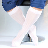 3Pairs Pack Men's Sexy Knee High Long Wide Striped Casual Sheer Socks 0091