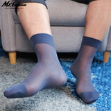 NEW 4Pairs Men's Striped Short Sheer Green Navy Silky Dress Suit Socks 0009