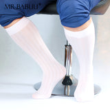 3Pairs Pack Men's Sexy Knee High Long Wide Striped Casual Sheer Socks 0091