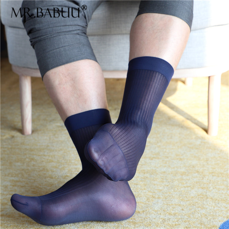 3Pairs Pack Men's Smooth Short Striped Thin Sheer Dress Silk Socks 003 ...