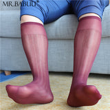 4Pairs Pack Mens wide striped sheer dress smooth silk socks 0033