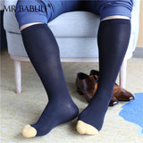 3Pairs Pack Mens Striped Colored Toe Thin Sheer Cotton Over The Calf Dress Socks 0071