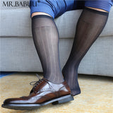 4Pairs Pack Mens wide striped sheer dress smooth silk socks 0033