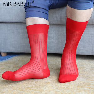 1Pairs Pack Men's Mid Calf Colorful Stereoscopic Striped Smooth Sheer Socks 0050