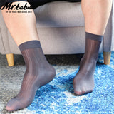 4Pairs Men's Striped Shining Smooth Short Sheer Silky Dress Suit Socks 0036