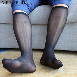 4Pairs Pack Mens wide striped sheer dress smooth silk socks 0033