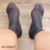 5Pairs Pack Mens Striped Sparkling Shining Smooth Short Sheer Silky Dress Socks 0008