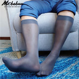 5Pairs Pack Men's Over the Calf Solid Color Silky Sheer Casual Dress Socks 0095