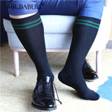 3Pairs Pack Men's Black Striped Green Circle Over The Calf Dress Socks 0061