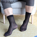 3Pairs Pack Men's Smooth Short Striped Thin Sheer Dress Silk Socks 0038