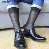 1Pairs Pack Men's Mid Calf Colorful Stereoscopic Striped Smooth Sheer Socks 0050