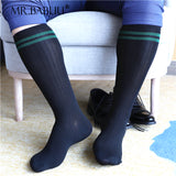 3Pairs Pack Men's Black Striped Green Circle Over The Calf Dress Socks 0061