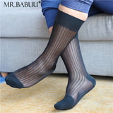 1Pairs Pack Men's Mid Calf Colorful Stereoscopic Striped Smooth Sheer Socks 0050