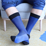 3Pairs Pack Men's Blue Black Striped Spandex Cotton Mid Calf Dress Suit Socks 0058