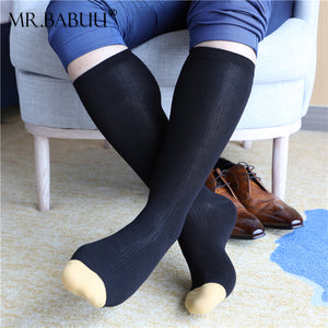 3Pairs Pack Mens Striped Colored Toe Thin Sheer Cotton Over The Calf Dress Socks 0071