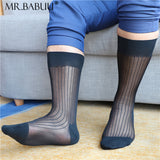 1Pairs Pack Men's Mid Calf Colorful Stereoscopic Striped Smooth Sheer Socks 0050