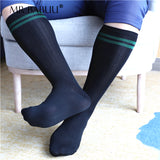 3Pairs Pack Men's Black Striped Green Circle Over The Calf Dress Socks 0061