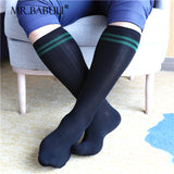 3Pairs Pack Men's Black Striped Green Circle Over The Calf Dress Socks 0061