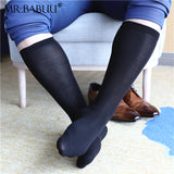 3Pairs Pack Men's Black Stretch Cotton Spandex Sheer Over The Calf Dress Socks 007204