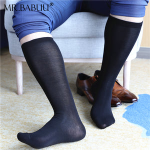 3Pairs Pack Men's Black Stretch Cotton Spandex Sheer Over The Calf Dress Socks 007204