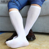 4Pairs Pack Mens wide striped sheer dress smooth silk socks 0033