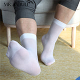 3Pairs Pack Men's Smooth Short Striped Thin Sheer Dress Silk Socks 0038