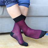 4Pairs Pack Mens striped thin cotton sheer fashion dress socks 0051