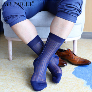 3Pairs Pack Men's Classic Vintage Pattern Striped Chinlon Casual Sheer Socks 0089