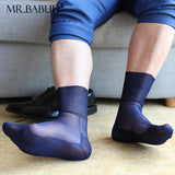 6Pairs Pack Men's Short Solid Chilon Super Thin Silky Sheer Dress Socks 0118