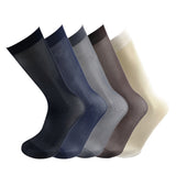 5Pairs Pack Men's Over the Calf Solid Color Silky Sheer Casual Dress Socks 0095