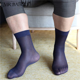 3Pairs Pack Men's Smooth Short Striped Thin Sheer Dress Silk Socks 0038