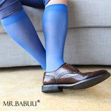 4Pairs Pack Men's Super Smooth Striped MId Calf Nylon Sheer Dress Socks 0028