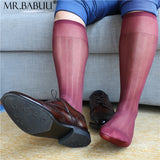 4Pairs Pack Mens wide striped sheer dress smooth silk socks 0033