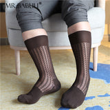 4Pairs Pack Men's Chinlon Spandex Wave texture Mid Calf Sheer Dress Suit Socks 0053