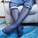 5Pairs Pack Men's Over the Calf Solid Color Silky Sheer Casual Dress Socks 0095