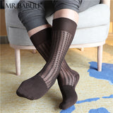 4Pairs Pack Men's Chinlon Spandex Wave texture Mid Calf Sheer Dress Suit Socks 0053