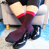 3Pairs Men's Mid Calf Colorful Striped Dress Sexy Silky Sheer Formal Socks 0092