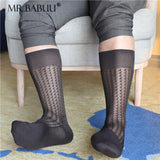 4Pairs Pack Men's Chinlon Spandex Wave texture Mid Calf Sheer Dress Suit Socks 0053