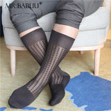 4Pairs Pack Men's Chinlon Spandex Wave texture Mid Calf Sheer Dress Suit Socks 0053