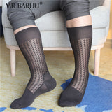 4Pairs Pack Men's Chinlon Spandex Wave texture Mid Calf Sheer Dress Suit Socks 0053