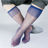 5Pairs Men's Super Thin Transparent Navy Silky OTC Dress Sheer Socks 0022