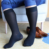 3Pairs Pack Men's Striped Black Stretch Cotton Over The Calf Dress Socks 0070