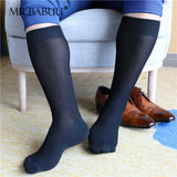 3Pairs Pack Men's Striped Black Stretch Cotton Over The Calf Dress Socks 0070