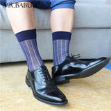 2Pairs Pack Mens wide striped thin cotton sheer fashion dress socks 0052